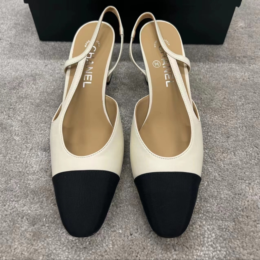 Classic two tone white and black slingback pump shoes